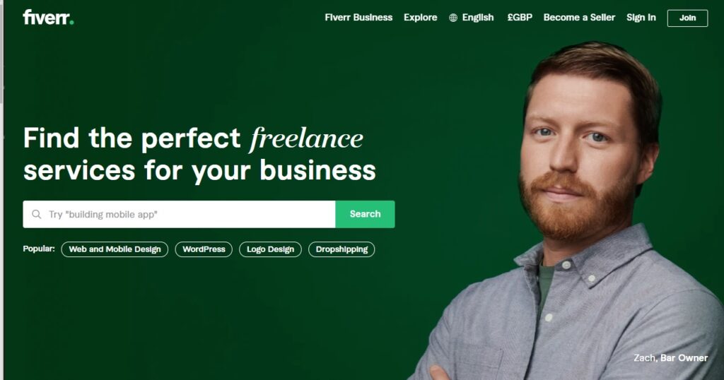 Fiverr - Une site dynamique mettant en avant des services spécialisés à tarifs compétitifs.